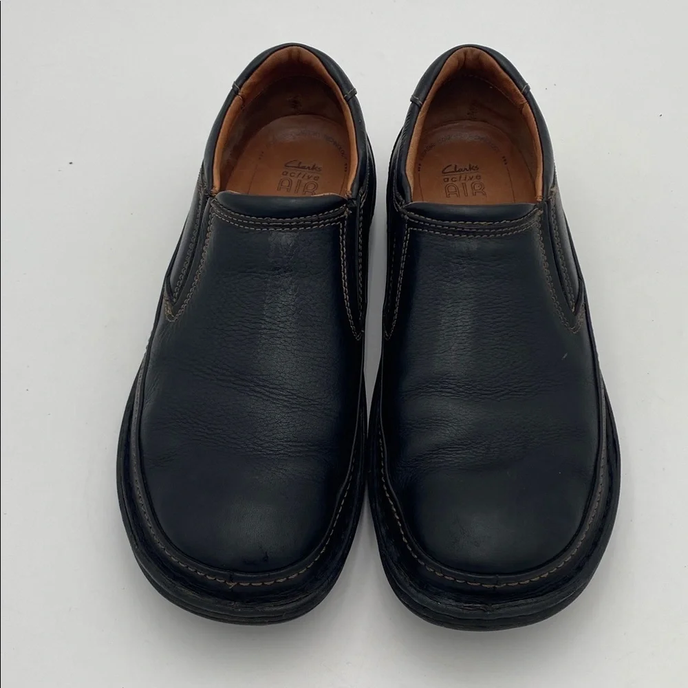 Clarks Black Leather Men's 12M Loafers slippers casual office comfort active Air